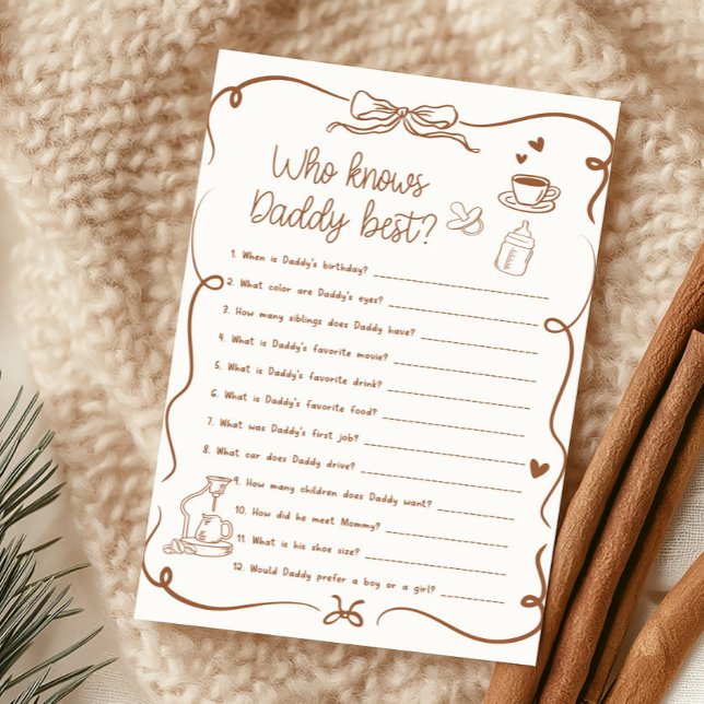 Coffee Baby brygger Vem Känner Pappa Bäst Spelet (Hand Drawn Coffee Baby Shower Who Knows Daddy Best Game)