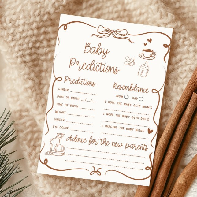 Coffee Baby spår bebis-förutsägelser spel (Hand Drawn Coffee Baby Shower Baby Predictions Game)