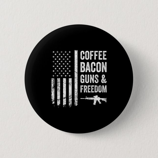 Coffee Bacon Guns &amp; Dom - Bbq Grill Funny Gun  Knapp (Framsida)