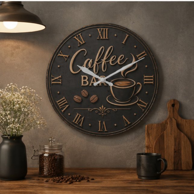 Coffee Bar Rustic Coffee Lover Station Gift Stor Klocka (Skapare uppladdad)