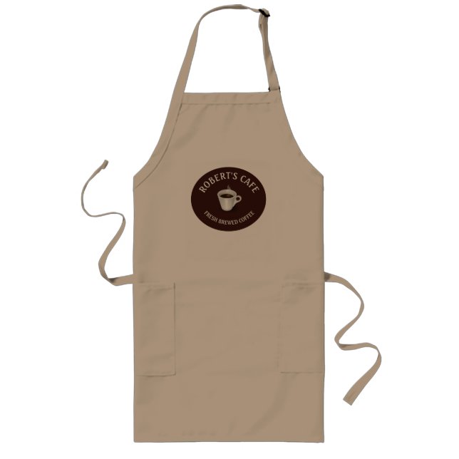 Coffee Barista Cafe Anpassningsbar Khaki Långt Förkläde (Framsidan)