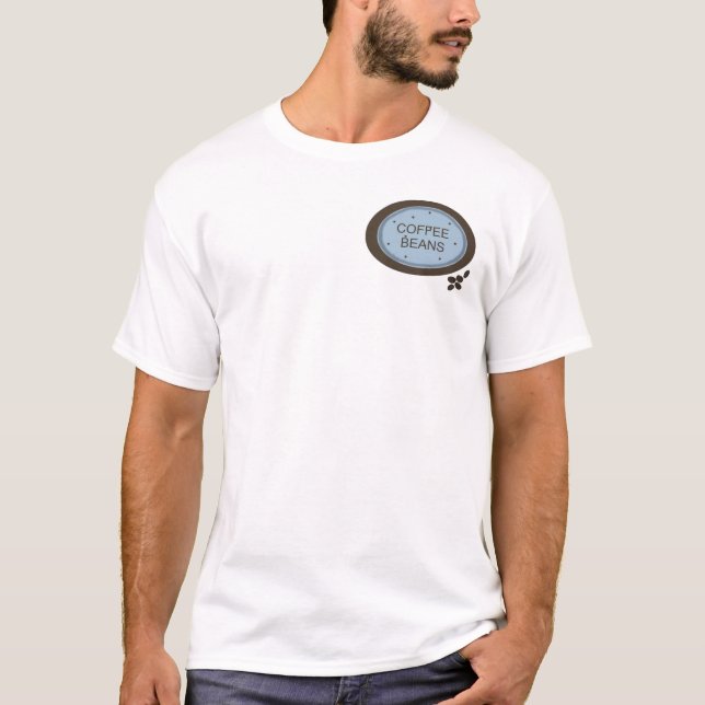 Coffee Bean Sign in Blue and Brown T-shirt (Framsida)