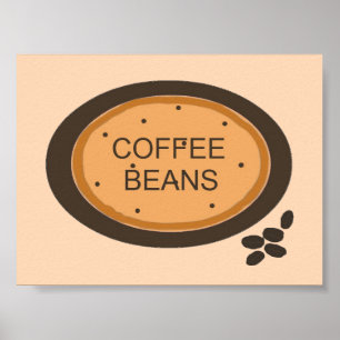 Coffee Bean Sign in Orange och Brown Poster
