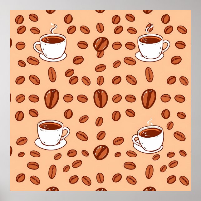 Coffee Beans Cups Cozy Pattern Poster (Framsidan)