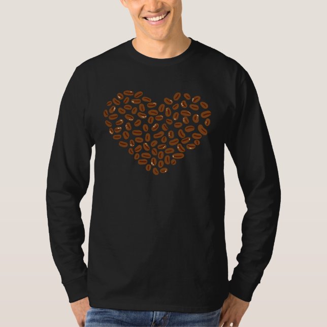 Coffee Beans Heart Caffeine drink cup T Shirt (Framsida)