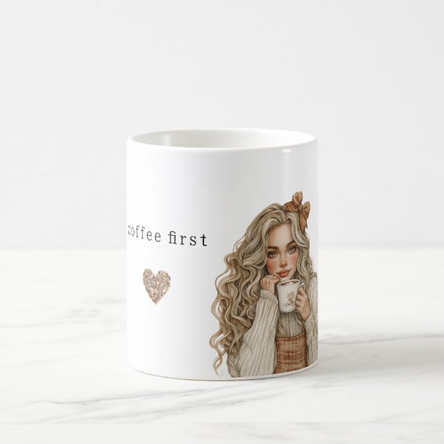 Coffee Beans Heart Cream Blond Female Kaffemugg (Center)