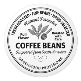 Coffee Beans Label Vintage Typography Ceramic Knob Knopp