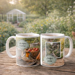 Coffee before gardening robin morning garden photo kaffemugg<br><div class="desc">Coffee before gardening,  personal morning garden with robin bird,  photo mug.
Slow garden moment,  start the day in the garden.
Add your own photo,  name and text to personalize.</div>