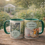Coffee before gardening robin morning garden photo mugg<br><div class="desc">Coffee before gardening,  personal morning garden with robin bird,  photo mug.
Slow garden moment,  start the day in the garden.
Add your own photo,  name and text to personalize.</div>