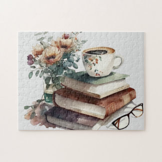 Coffee Boho Blommigt Grönt Brown Watercolor Pussel