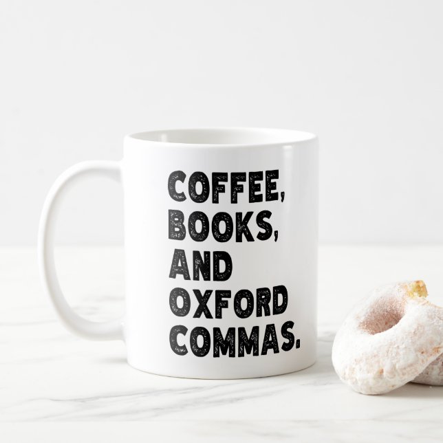 Coffee Bokar och Oxford Commas Coola Lacher Funny Kaffemugg (Med munk)