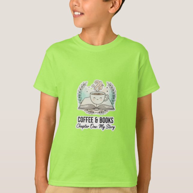 Coffee & Books Barn T-Shirt | Söt Läsande Älskare  (Framsida)