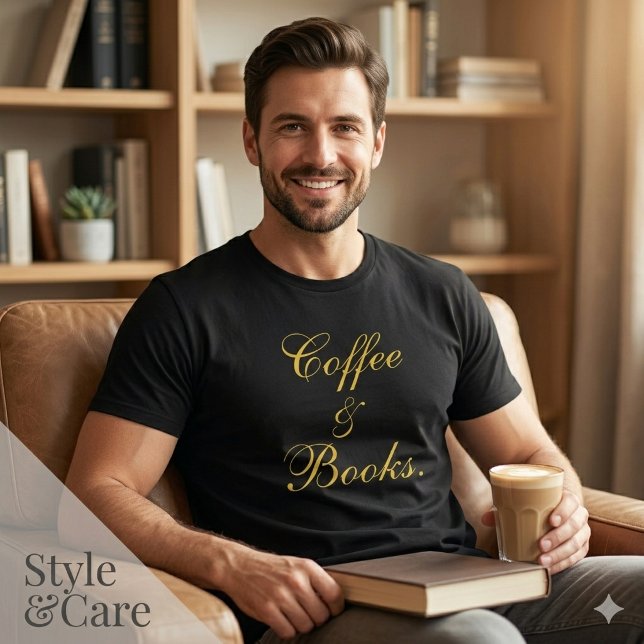 Coffee & Books Text Svart Herr T Shirt (Coffee & Books Text Black Men's Tri-Blend Shirt)