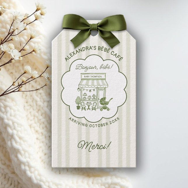 Coffee Brewing Bebe Brunch Neutral Baby Shower Presentetikett (baby shower brunch coffee theme brewing gift tag olive green bistro hand drawn paris bistro)