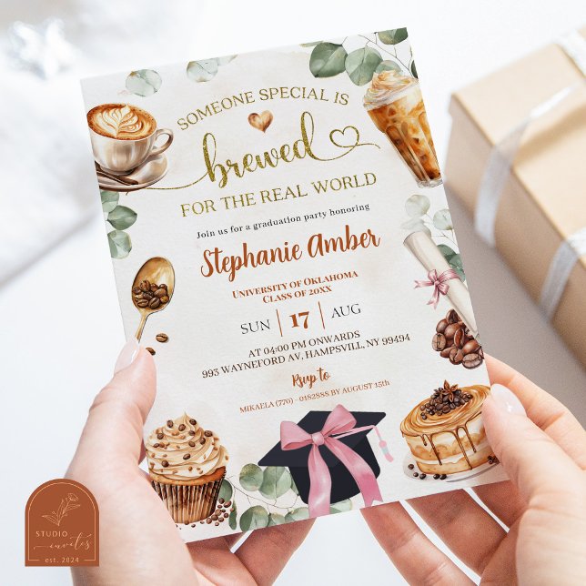 Coffee Brewing Graduation Party Invitation Inbjudningar (Skapare uppladdad)