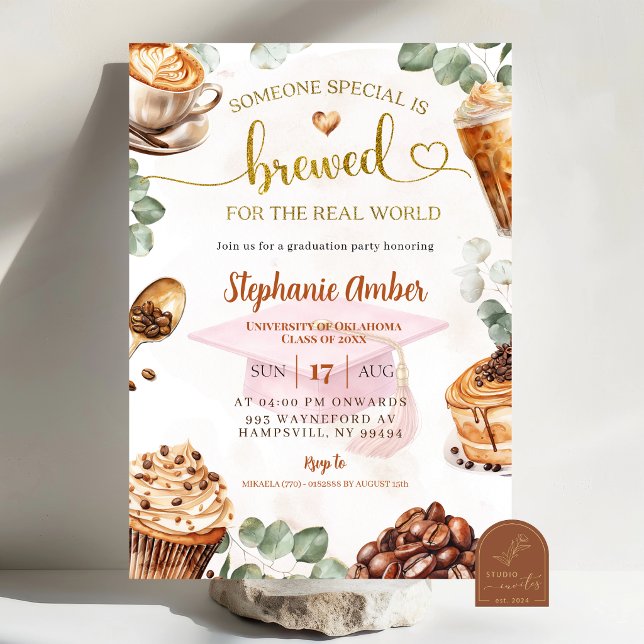 Coffee Brewing Graduation Party Invitation Inbjudningar (Skapare uppladdad)