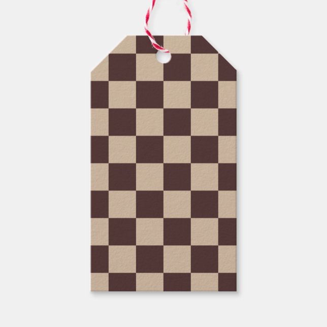 Coffee Brown Checkerboard Presentetikett (Framsidan)