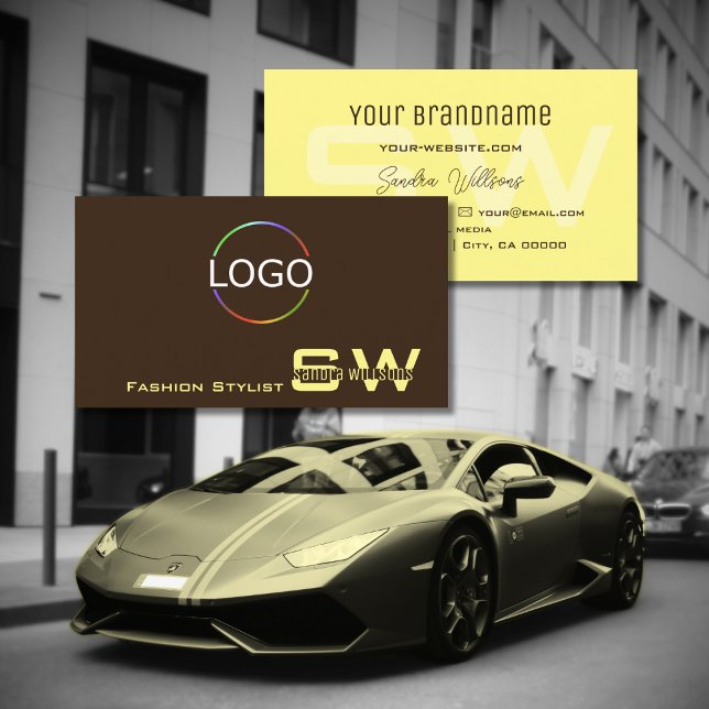 Coffee Brown Cream med Monogram och Logotyp Visitkort (Skapare uppladdad)