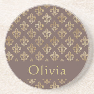 Coffee Brown & Guld Fleur De Lis Personlig Underlägg
