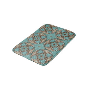 Coffee Brown Turcouise Grönt Bali Batik Mönster Badrumsmatta