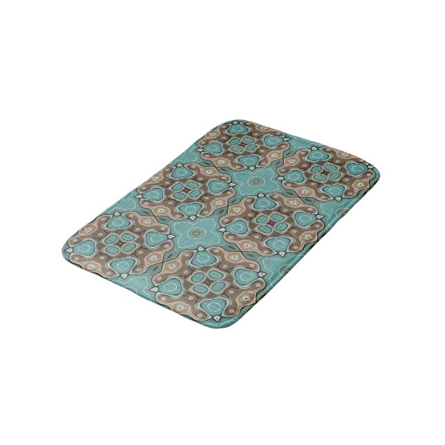 Coffee Brown Turcouise Grönt Bali Batik Mönster Badrumsmatta (Vinklad)