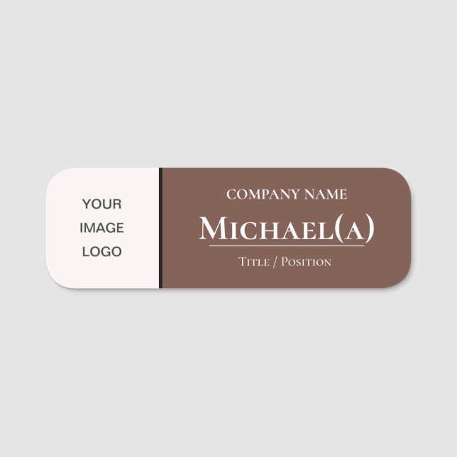 Coffee Brown & White: Modern Elegant Business LOGO Namnbricka (Framsida)