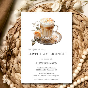 Coffee brunch med latte-vattenfärgsfödelsedag inbjudningar
