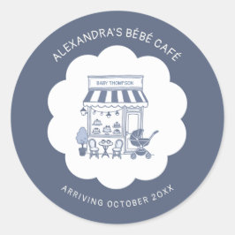 Coffee Brunch Theme Bebe Cafe Blue 2 Baby Shower Runt Klistermärke