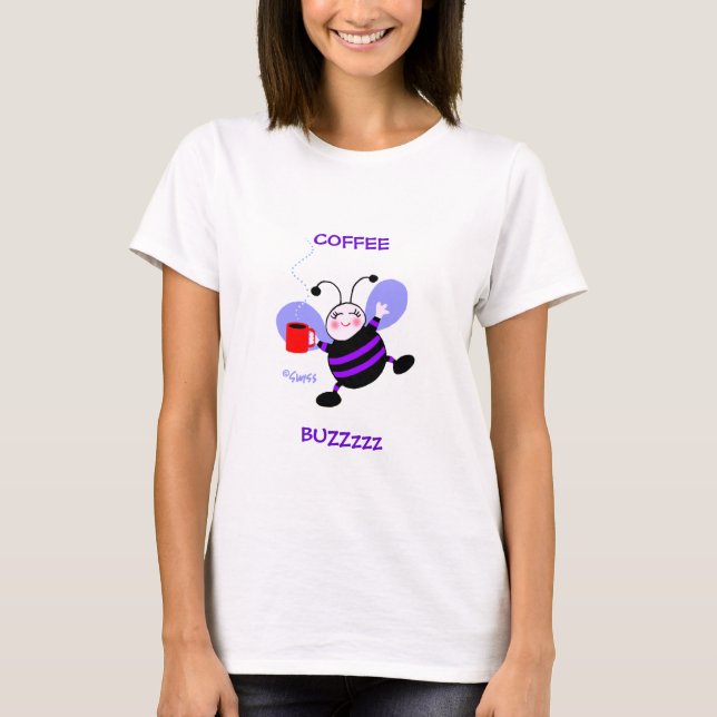 Coffee Buzz Caffeine Älskare Lila Tecknad Bee T-shirt (Framsida)