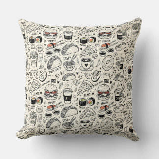 Coffee & Café Doodle Pattern –Cute Hand Drawn Food Kudde