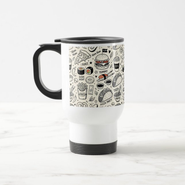 Coffee & Café Doodle Pattern –Cute Hand Drawn Food Resemugg (Vänster)