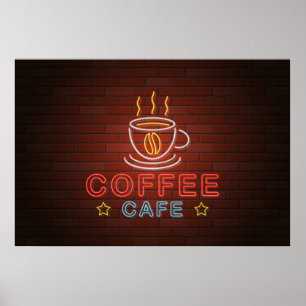Coffee Cafe Neon-tecken Poster