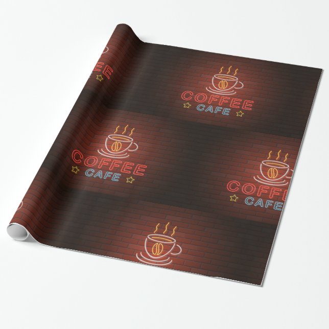 Coffee Cafe Neon-tecken Presentpapper (Utrullad)