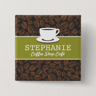 Coffee Café Shop Anpassningsbar Employee Namn Bad Knapp