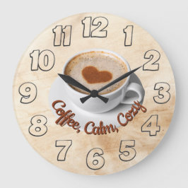 Coffee, Calm, Cozy Wall Clock Design Stor Klocka