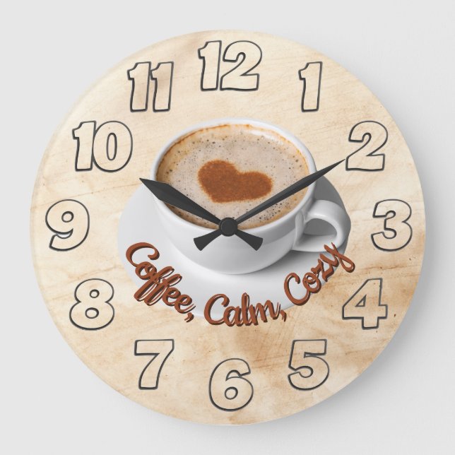 Coffee, Calm, Cozy Wall Clock Design Stor Klocka (Framsida)