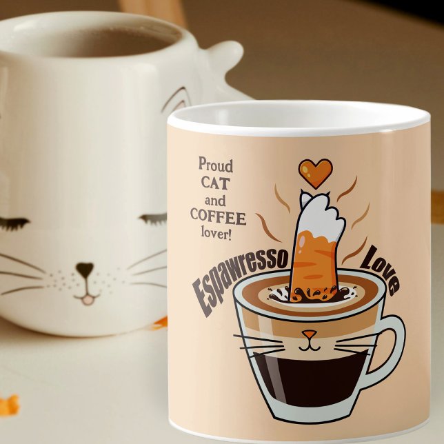 Coffee Cat Lover Rustic Neutral Tones Funny Kaffemugg (Skapare uppladdad)