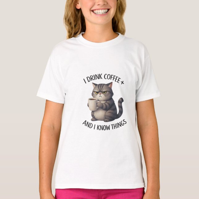 Coffee Cat Wisdom T Shirt (Framsida)