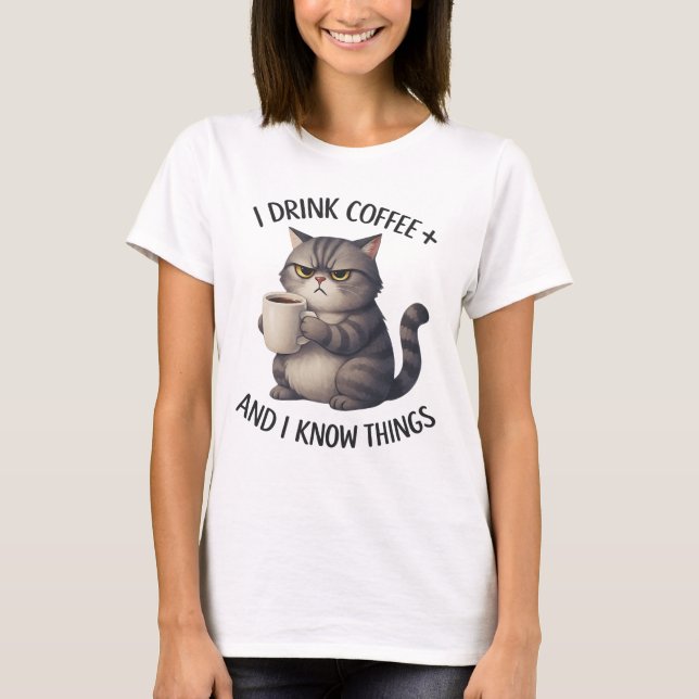 Coffee Cat Wisdom T Shirt (Framsida)