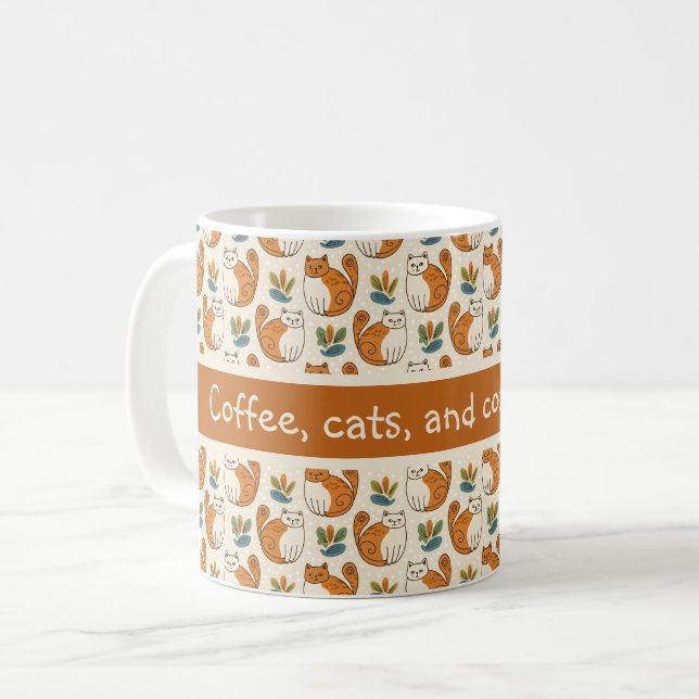 Coffee Cats and Cozy Mornings Naive Art Style Kaffemugg (Framsida vänster)
