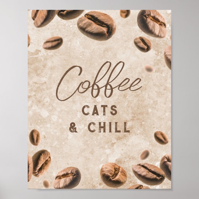 Coffee Cats Chill Cute Funny Caffeine Addict Älska Poster (Framsidan)