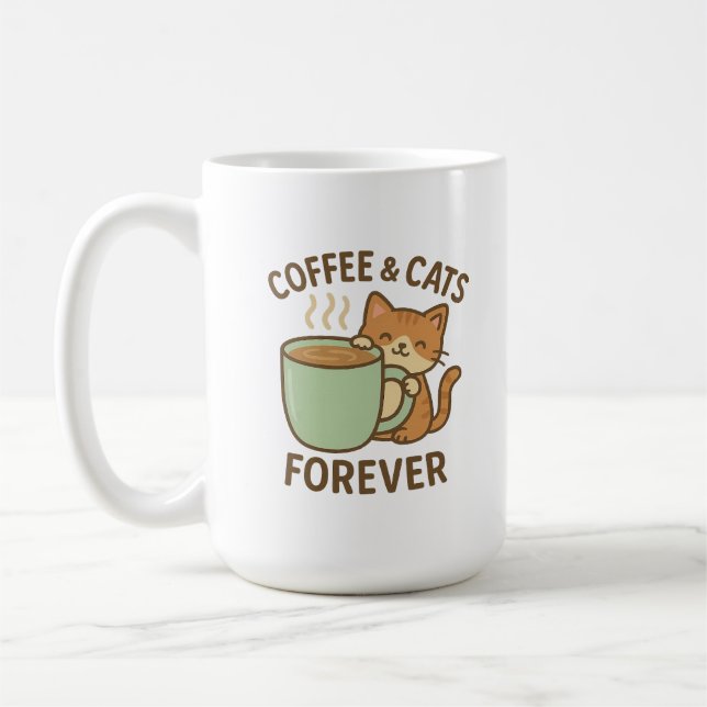 Coffee & Cats Forever Söt Katt Mugg ☕🐾 (Vänster)