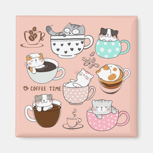Coffee Cats Funny Magnet (Framsidan)
