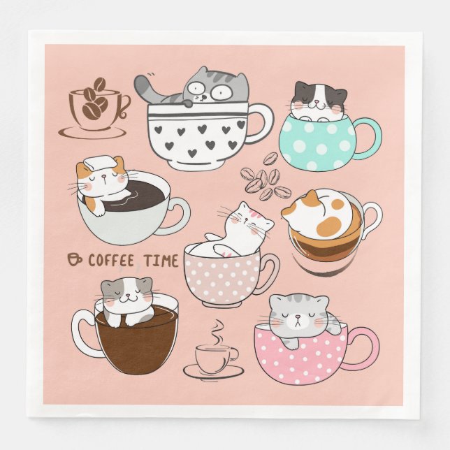 Coffee Cats Funny Pappersservett (Framsida)