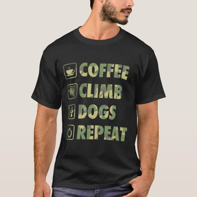 Coffee Climb Dogs Repeat Life Simple Basic Icons  T Shirt (Framsida)