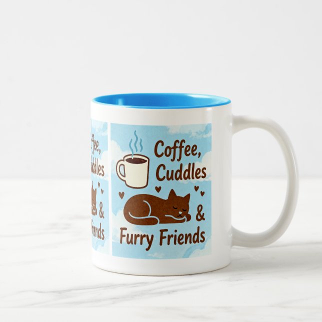 Coffee, Cuddles & Furry Friends Cute Cat Lover Cof Två-Tonad Mugg (Höger)