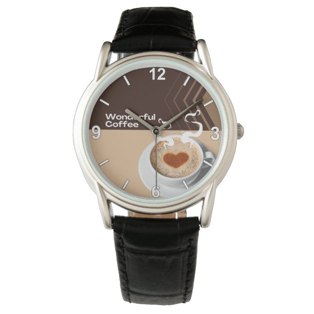 Coffee Cup Wrist Watch – Stylish Cafe Inspired Tim Armbandsur (Framsida)
