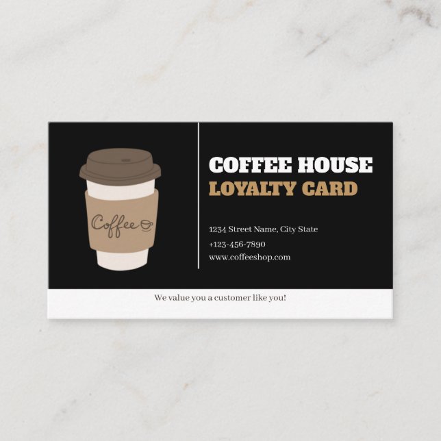 Coffee Cups Black White Cafe Customer Loyalty Card Lojalitetskort (Framsida)