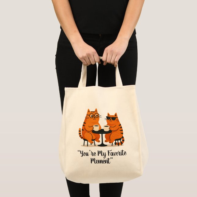 Coffee Date Cat Couple Tote Bag Tygkasse (Framsida (produkt))