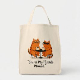 Coffee Date Cat Couple Tote Bag Tygkasse